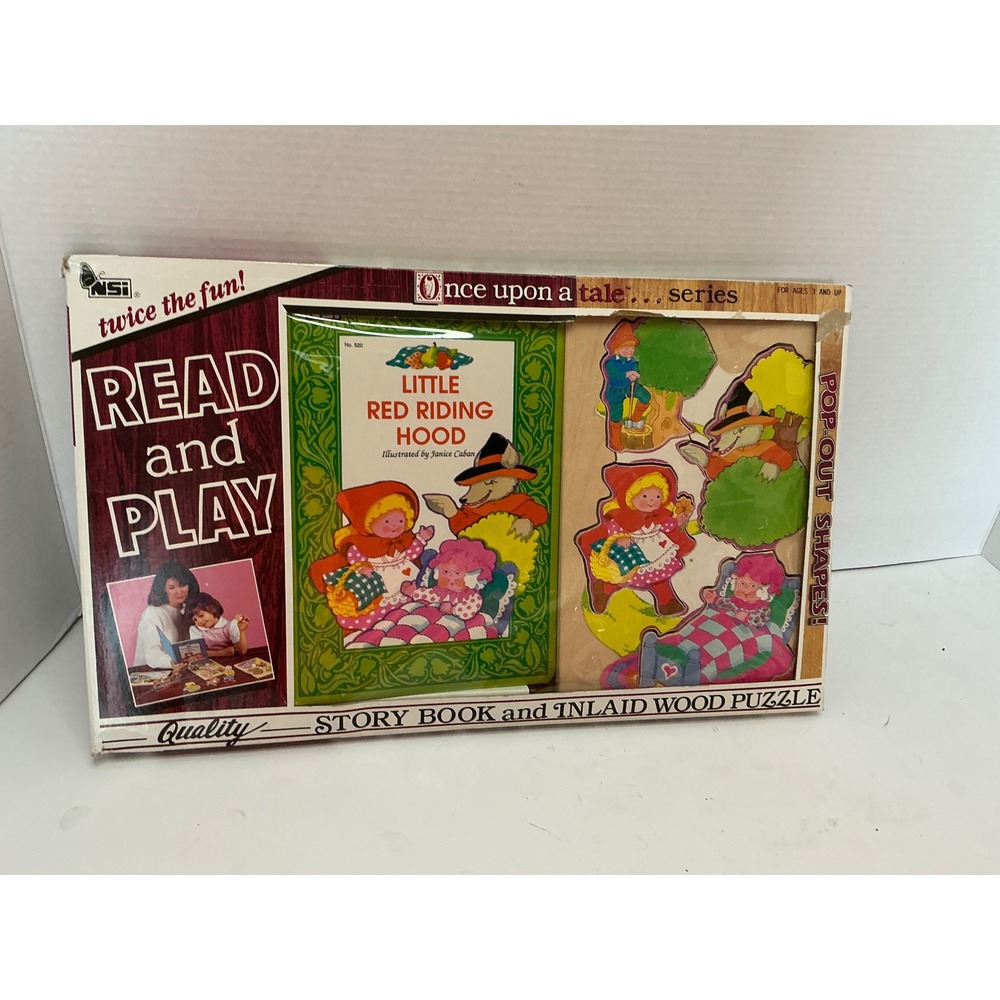 NSI Vintage 1989 Little Red Riding Hood‎ Read and Play Book and Wood Puzzle Set